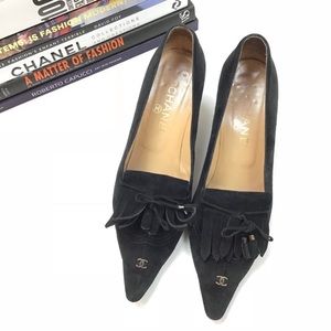 Chanel Heels Pointed Toe Logo Tassel Fringe